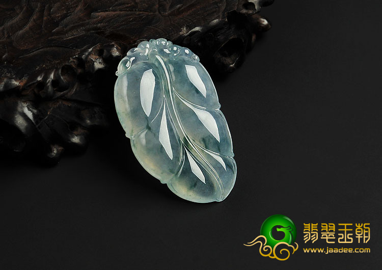 冰种飘花缅甸翡翠A货叶子挂件