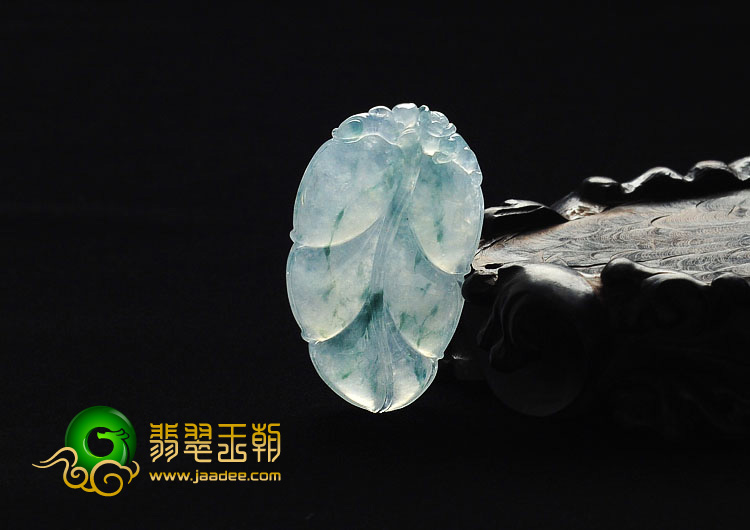 冰种飘花缅甸翡翠A货叶子挂件