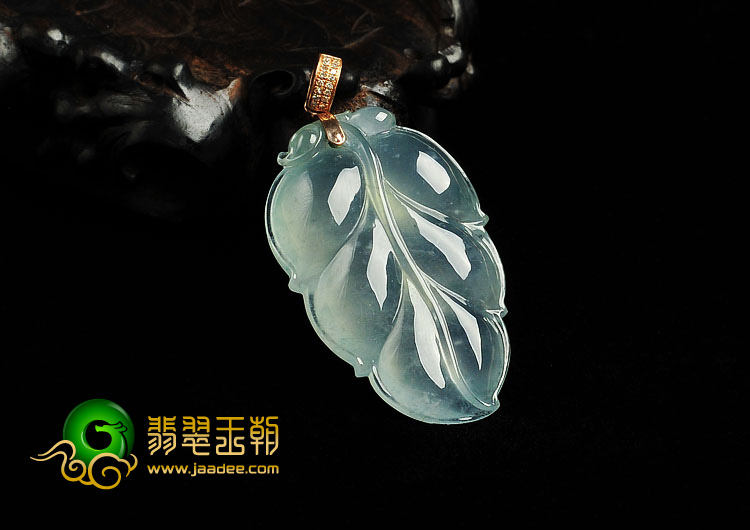 冰种飘花晴水缅甸翡翠A货叶子挂件