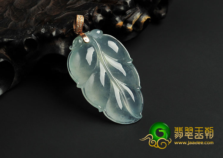 冰种飘花晴水缅甸翡翠A货叶子挂件