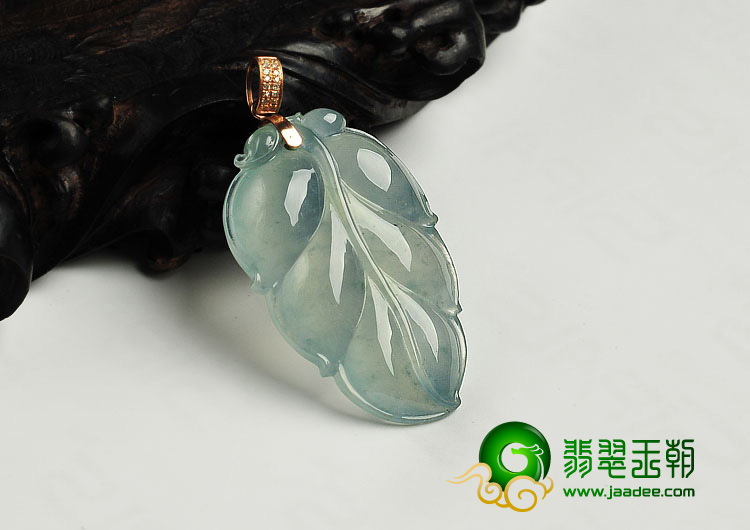 冰种飘花晴水缅甸翡翠A货叶子挂件
