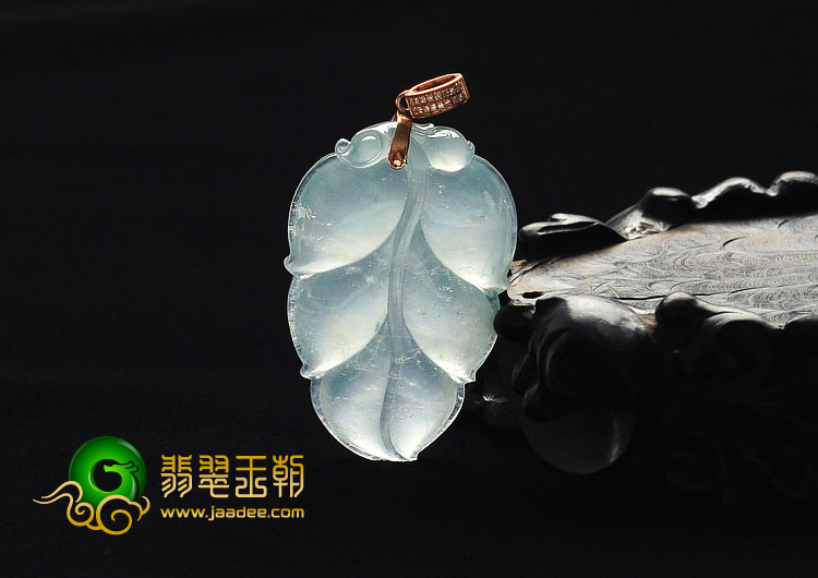 冰种飘花晴水缅甸翡翠A货叶子挂件