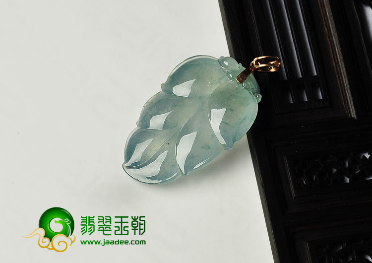 冰种飘花晴水缅甸翡翠A货叶子挂件