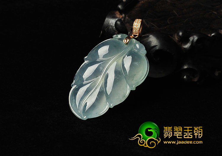 冰种飘花晴水缅甸翡翠A货叶子挂件