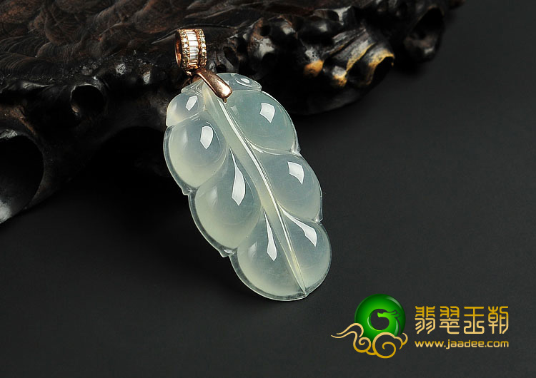 冰种晴水缅甸翡翠A货叶子挂件