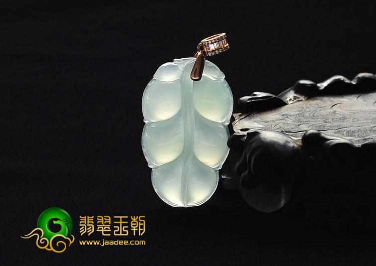 冰种晴水缅甸翡翠A货叶子挂件