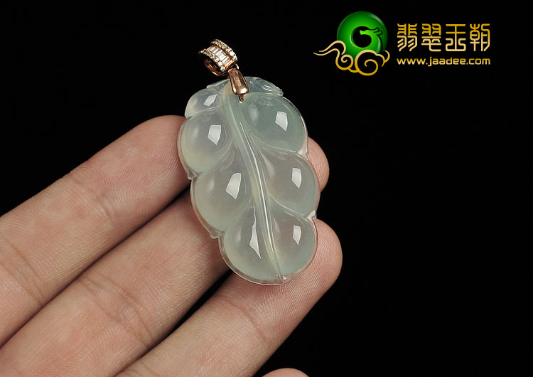 冰种晴水缅甸翡翠A货叶子挂件