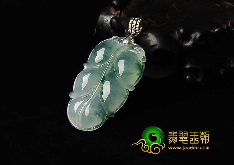 冰种飘花缅甸翡翠A货叶子挂件