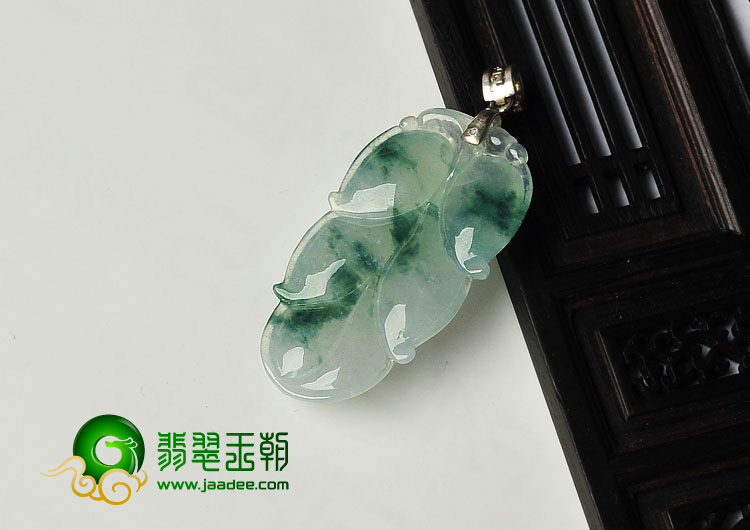 冰种飘花缅甸翡翠A货叶子挂件