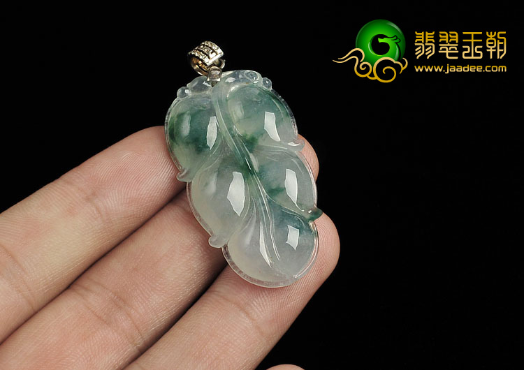 冰种飘花缅甸翡翠A货叶子挂件