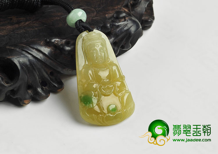 冰种黄加绿缅甸翡翠A货观音挂件