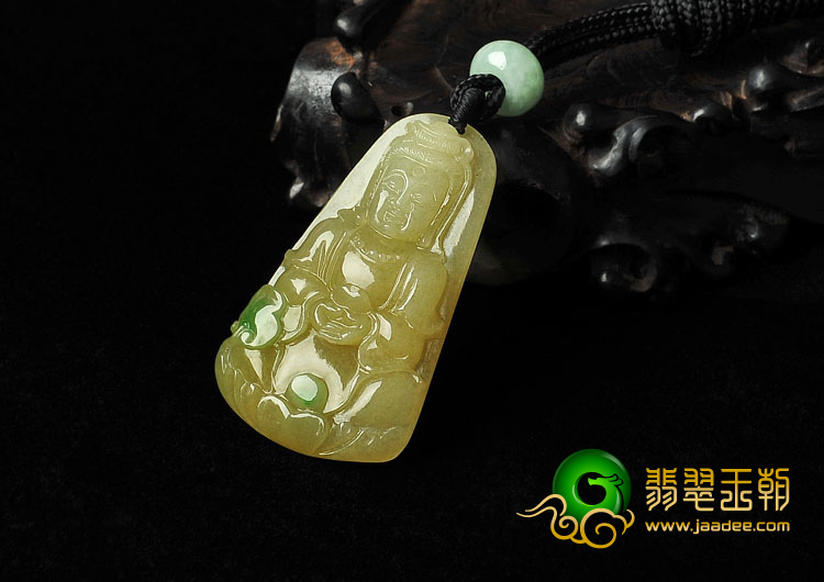 冰种黄加绿缅甸翡翠A货观音挂件