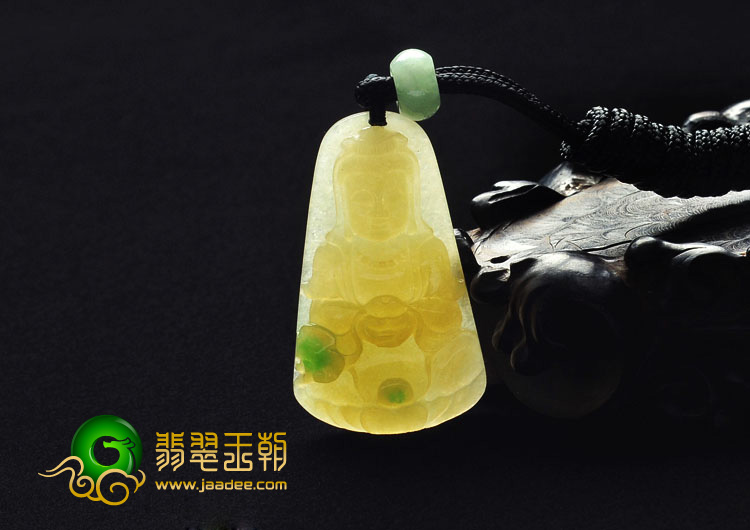冰种黄加绿缅甸翡翠A货观音挂件