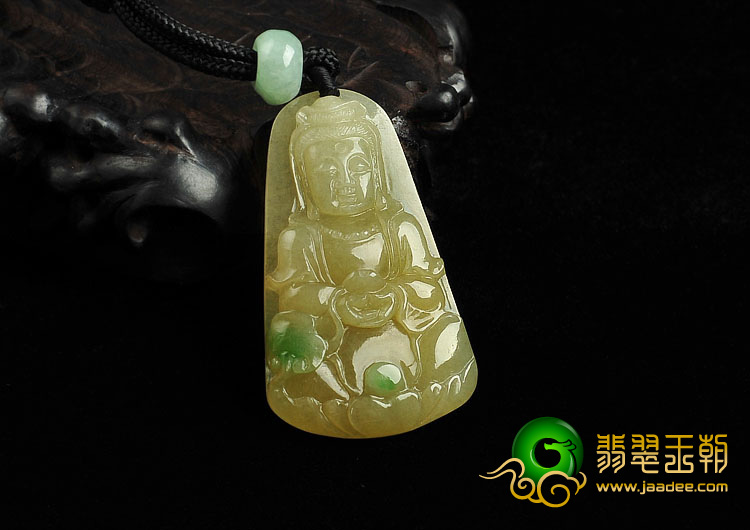 冰种黄加绿缅甸翡翠A货观音挂件