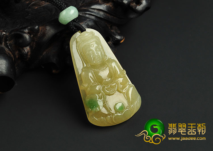 冰种黄加绿缅甸翡翠A货观音挂件