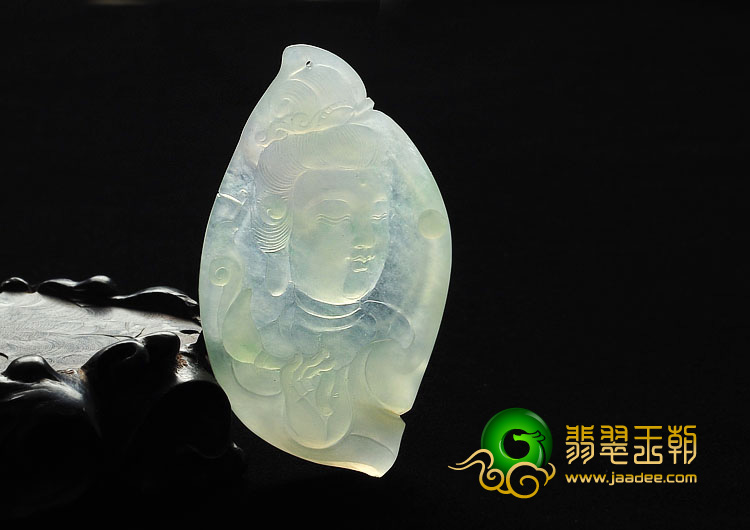 冰种晴水缅甸翡翠A货观音头挂件
