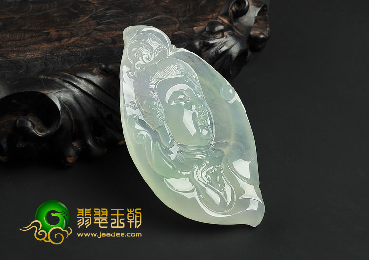 冰种晴水缅甸翡翠A货观音头挂件