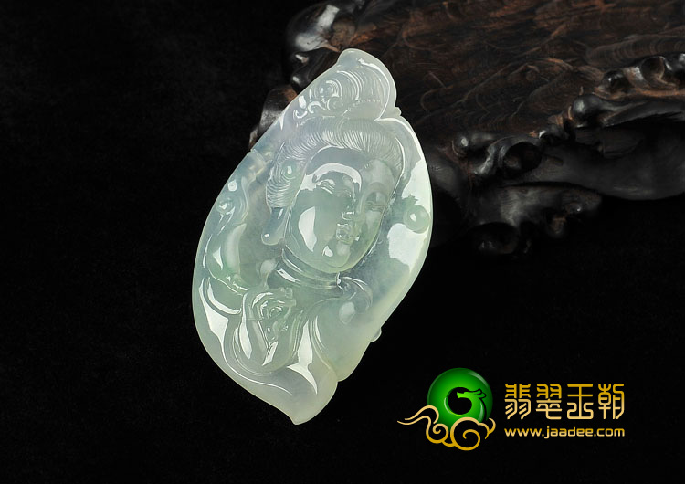 冰种晴水缅甸翡翠A货观音头挂件