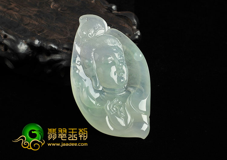 冰种晴水缅甸翡翠A货观音头挂件