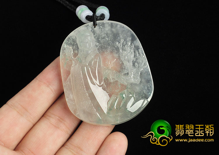 冰玻种飘花缅甸翡翠A货昭君出塞挂件