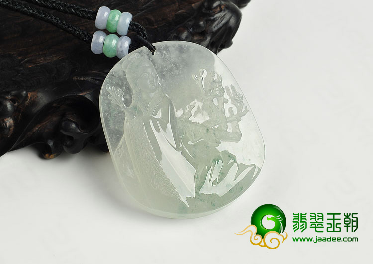冰玻种飘花缅甸翡翠A货昭君出塞挂件