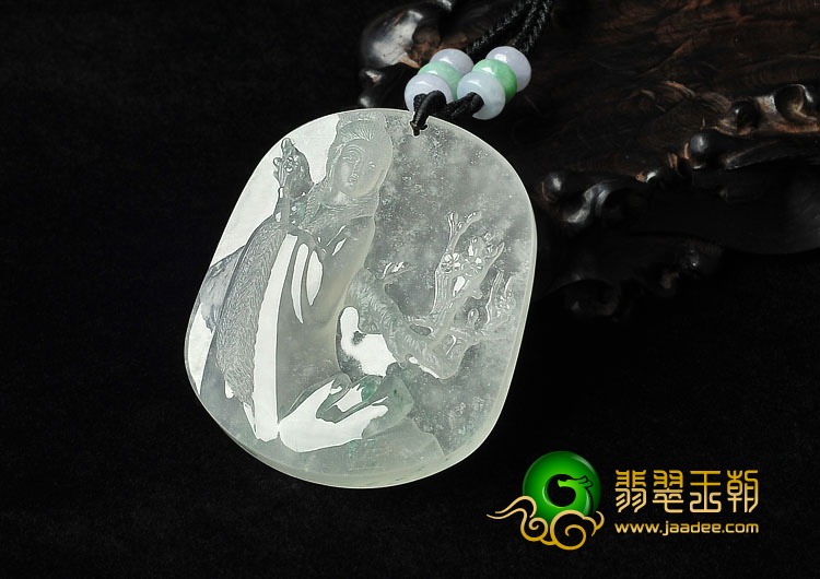 冰玻种飘花缅甸翡翠A货昭君出塞挂件