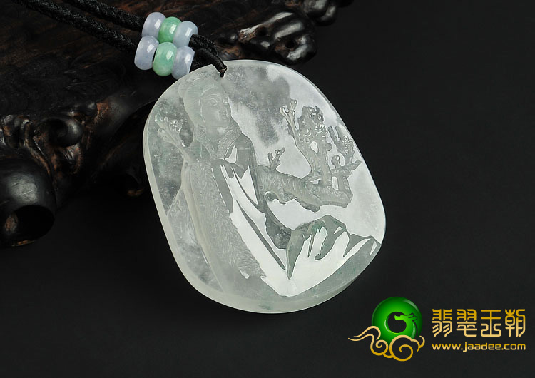 冰玻种飘花缅甸翡翠A货昭君出塞挂件