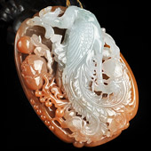 糯冰种褐红翡缅甸翡翠A货龙凤呈祥挂件