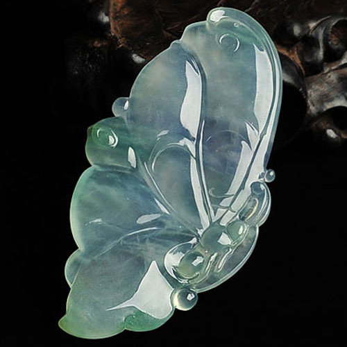 冰种春带彩缅甸翡翠A货蝴蝶挂件