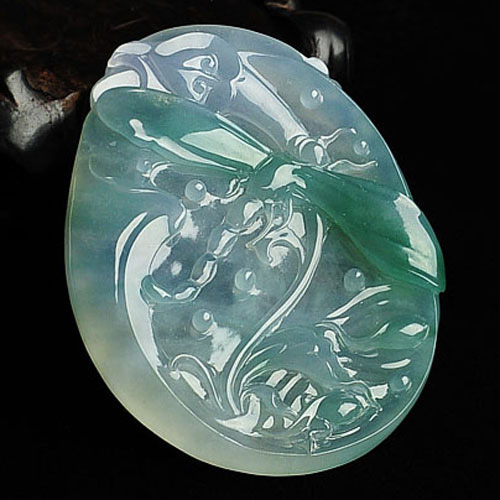 冰种春带彩缅甸翡翠A货蜻蜓挂件