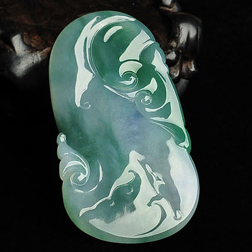 冰种春带彩缅甸翡翠A货福寿如意挂件