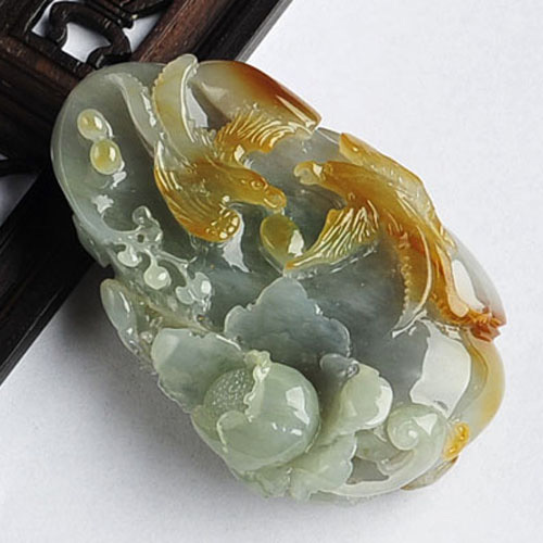 糯冰种褐黄翡缅甸翡翠A货喜上眉梢挂件