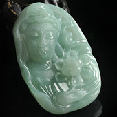 糯冰种晴水缅甸翡翠A货莲花观音挂件