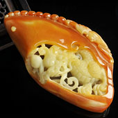 糯冰种红黄翡缅甸翡翠A货仿古龙挂件