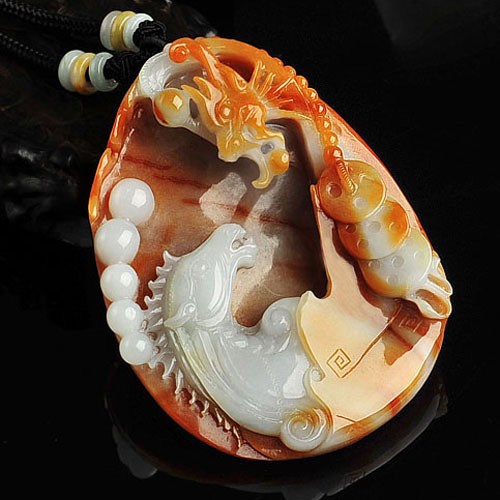 糯冰种红黄翡缅甸翡翠A货龙马精神挂件