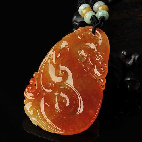 冰种红黄翡缅甸翡翠A货龙行如意挂件