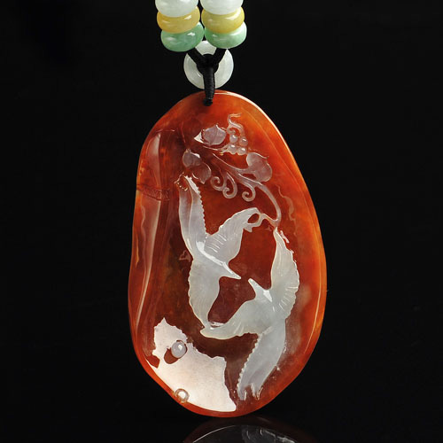 冰种褐红翡缅甸翡翠A货喜上眉梢挂件