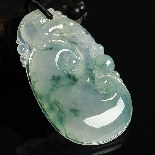 冰种飘花缅甸翡翠A货如意寿挂件