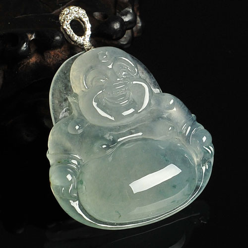 冰种晴水略飘花缅甸翡翠A货玉佛挂件