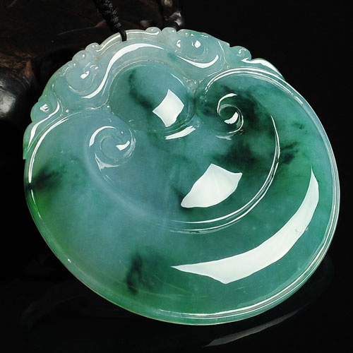 冰种飘花缅甸翡翠A货双龙如意挂件