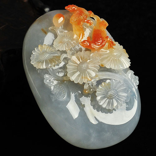 冰种红黄翡缅甸翡翠A货黄菊花鸟挂件