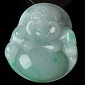 糯冰种飘翠缅甸翡翠A货玉佛挂件