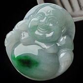 糯冰种飘翠缅甸翡翠A货玉佛挂件