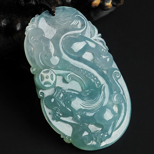 冰种晴水缅甸翡翠A货龙行如意挂件
