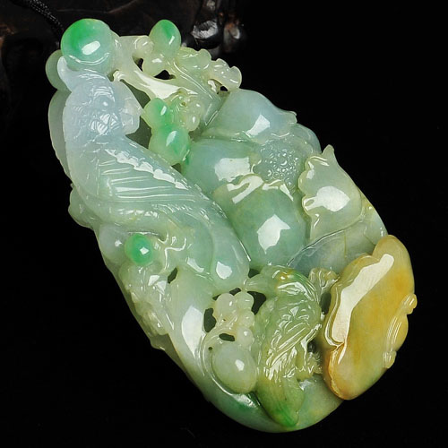 糯冰种黄加绿缅甸翡翠A货富贵花开挂件