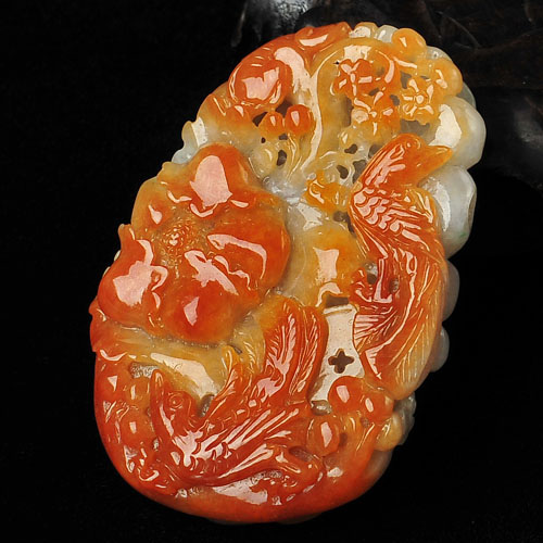 糯冰种红黄翡缅甸翡翠A货富贵双喜挂件