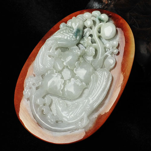 糯冰种红黄翡缅甸翡翠A货富贵花开挂件