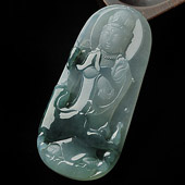 冰种飘花缅甸翡翠A货观音挂件