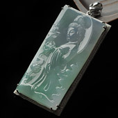 冰种春带彩缅甸翡翠A货镶白金观音胸坠（真钻）