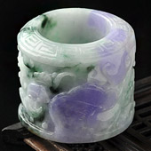 糯冰种三彩缅甸翡翠A货如意扳指/挂件